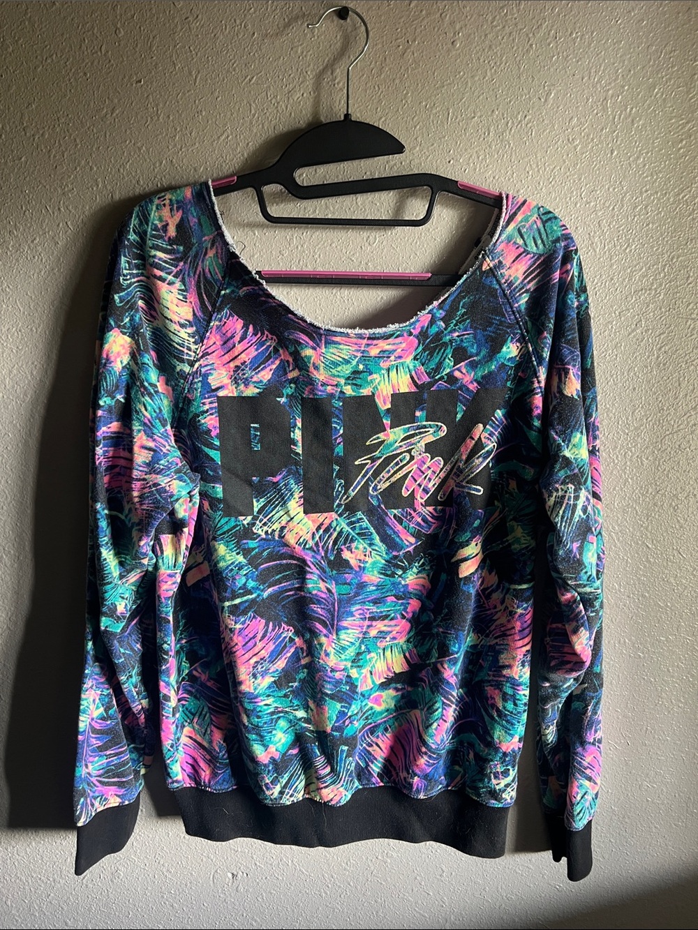 PINK Victoria's Secret Multicolor Off-Shoulder Pullover Sweatshirt